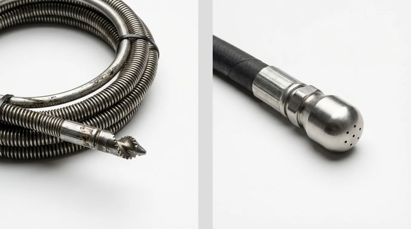 Drain snake cable and hydro jetting nozzle used for drain cleaning in Flora Vista, NM