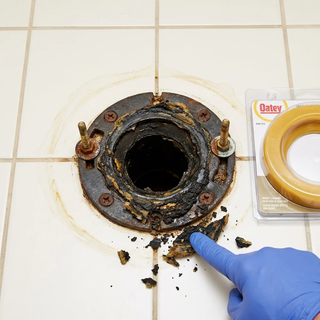 Failed wax ring showing water seepage at the base of a toilet in a Flora Vista, NM home