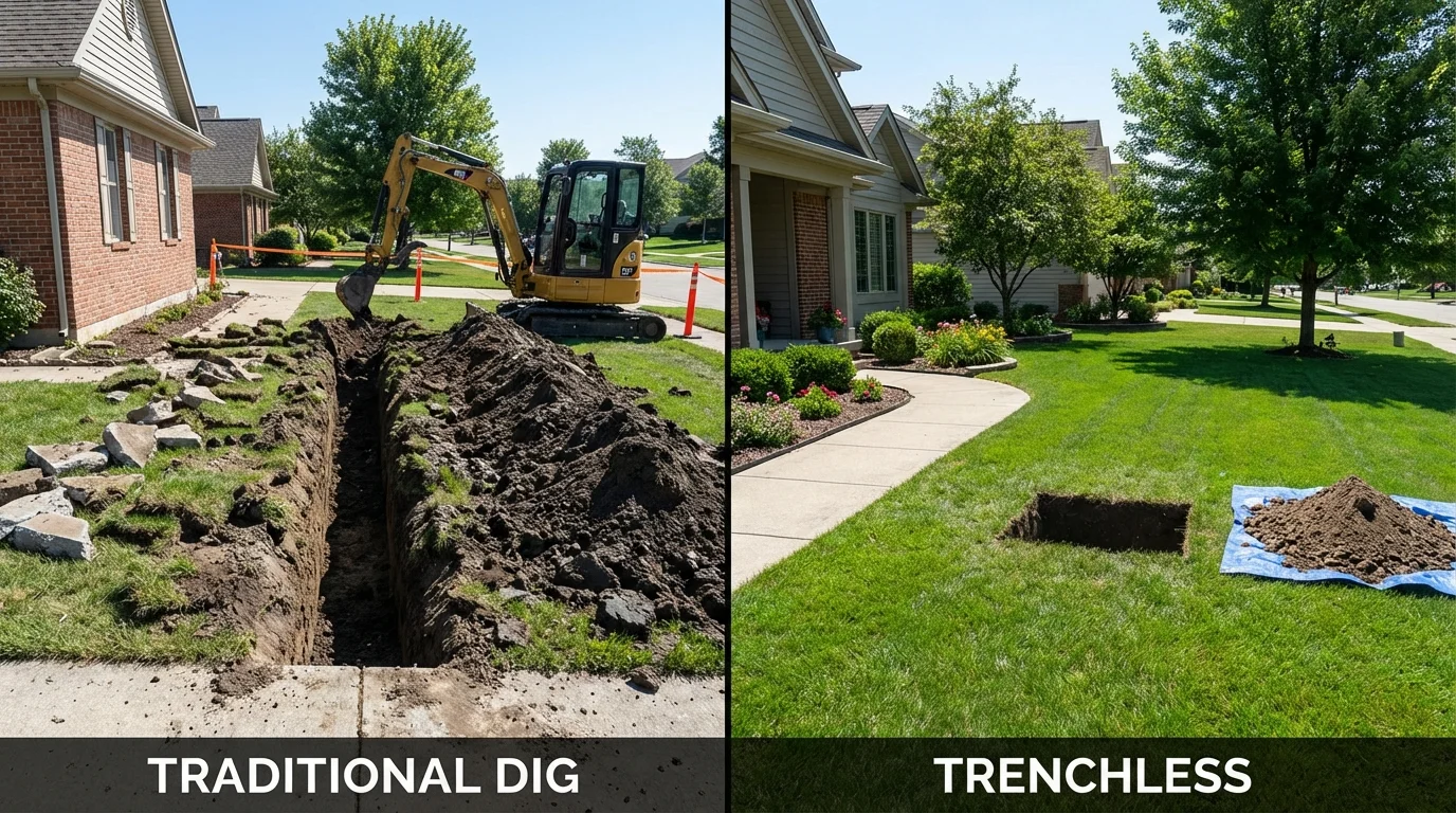 Trenchless sewer repair with minimal yard damage versus traditional excavation in Flora Vista, NM